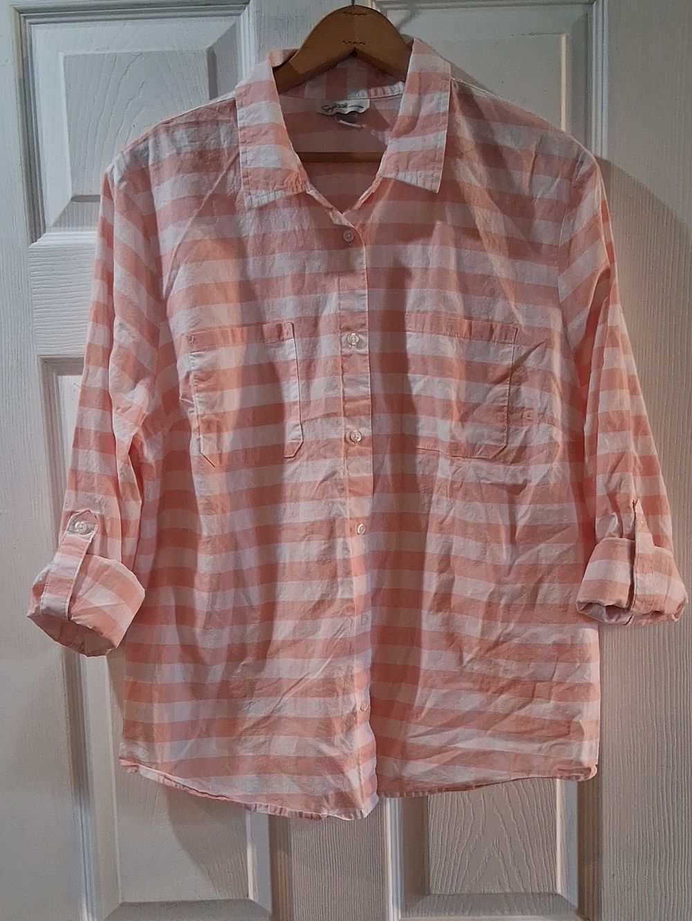 Jaclyn Smith Pink and White Striped Button-Down Shirt